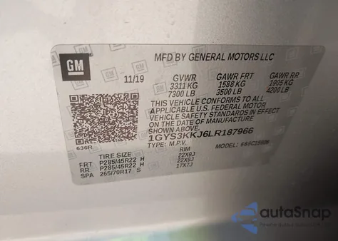 2020 Cadillac Escalade Esv 2Wd Platinum из США, поврежденный, VIN 1GYS3KKJ6LR187966